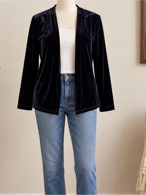 Chicos Design Black Velvet Open Front Jacket